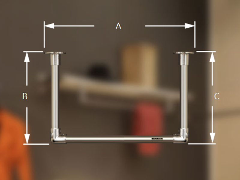 U-Form Garderobenstange Edelstahl als Wandgarderobe